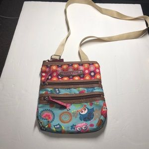 Lily Bloom blue and pink owl crossbody bag